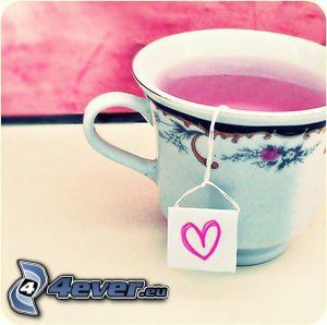 thé, rose, cœur rose