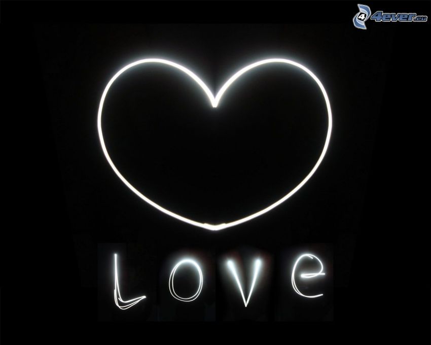 cœur, love, lightpainting, noir et blanc