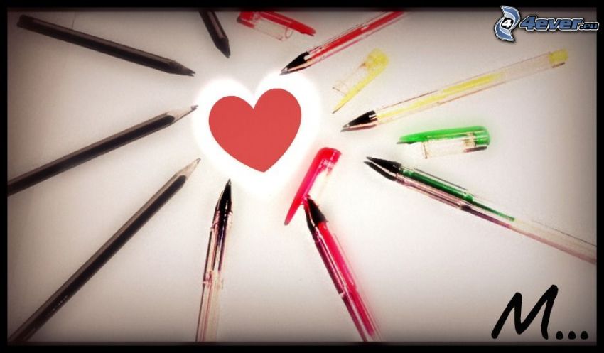 cœur dans le milieu, crayons