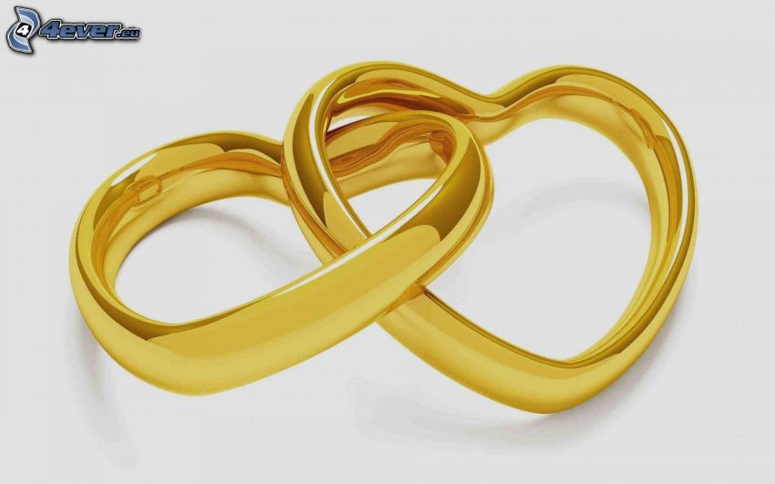 cœurs, en or, anneaux de mariage