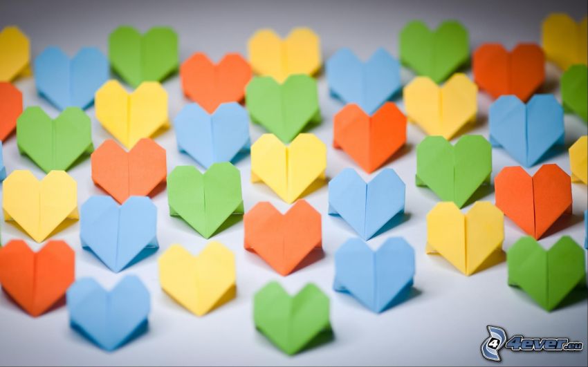 cœurs, origami, papier de couleur