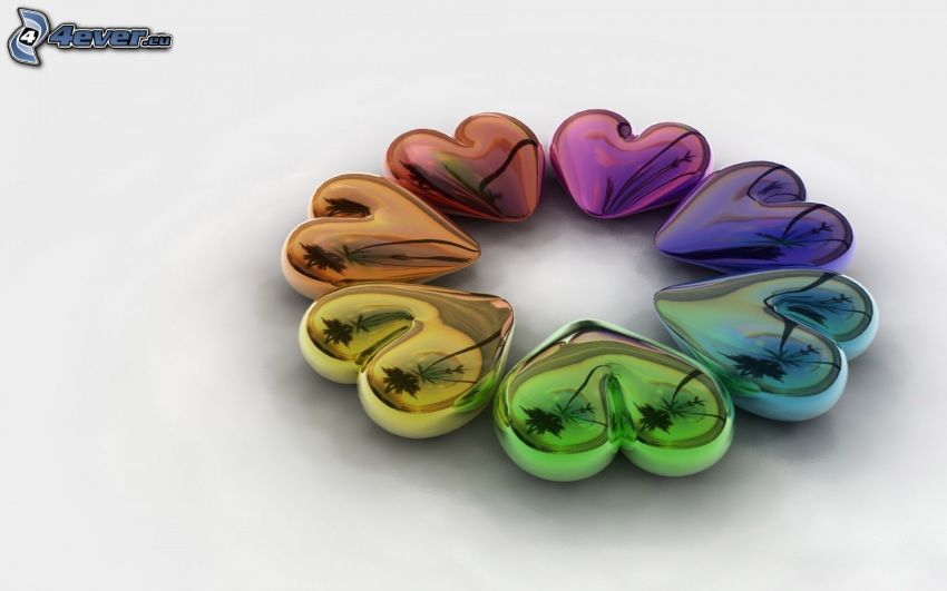 cœurs colorés, 3D