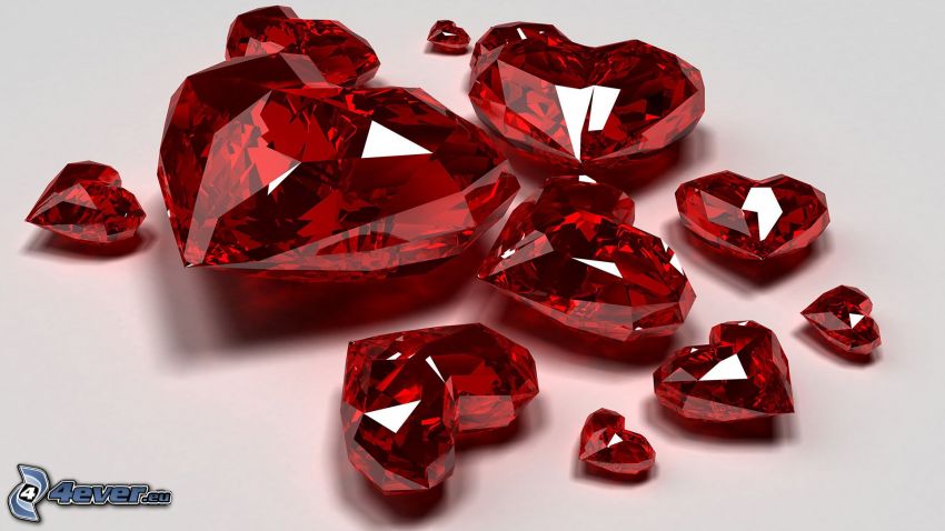 diamants, coeurs rouges