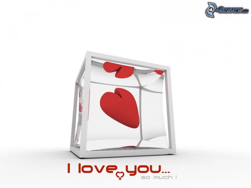 I love you, cœur dans la verre, cube