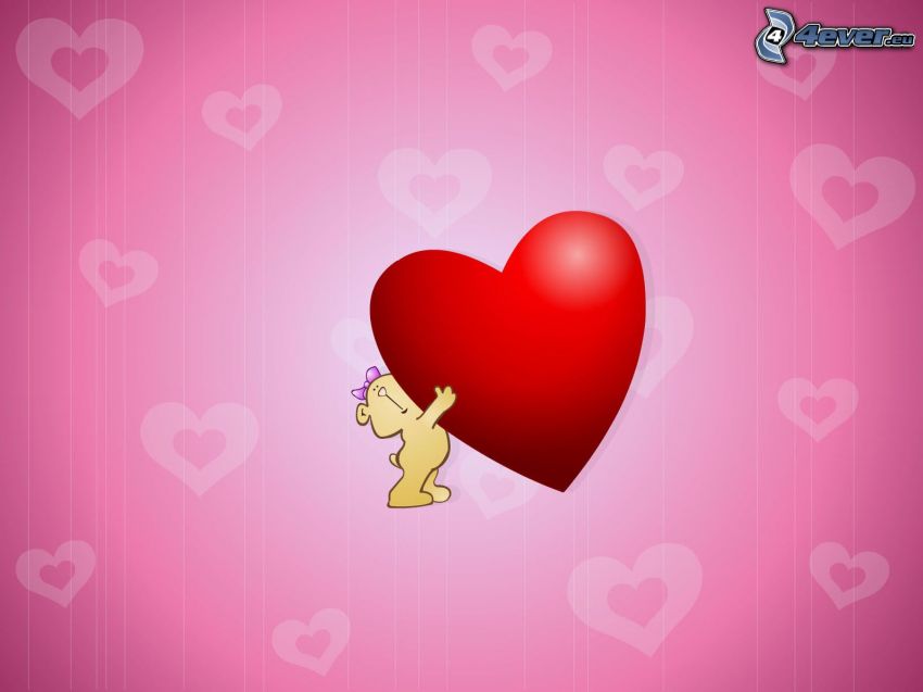 ourson avec le cœur, cœur rouge, cœurs roses