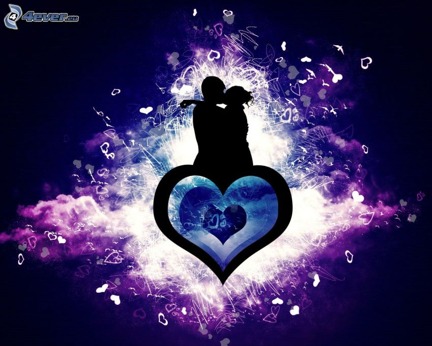 silhouette du couple, cœur, amour, cœurs, l'art numérique