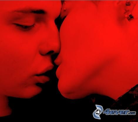 baiser, amour, couple, touche, lèvres
