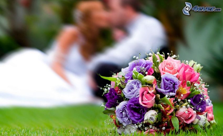 bouquet, jeunes mariés