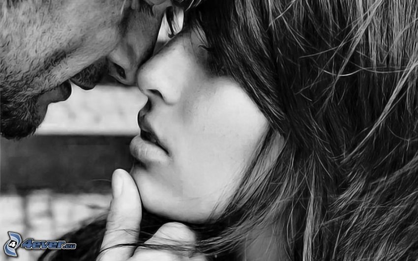 couple, baiser, photo noir et blanc