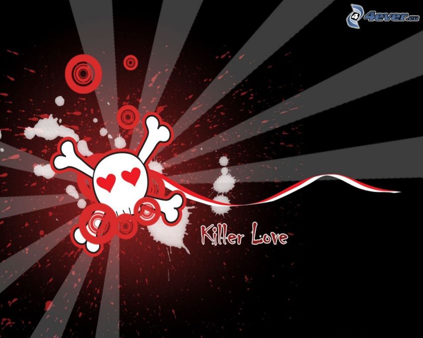 killer love, emo crâne, cœurs