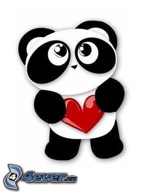panda, amour, cœur, amitié