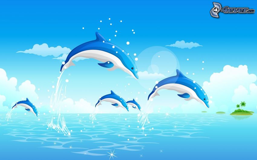 Saut de dauphins, dauphins dessinés