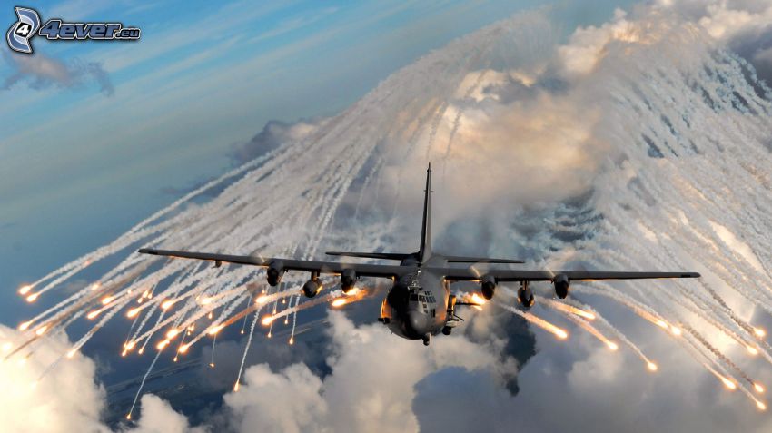 AC-130 Gunship, nuages, lignes