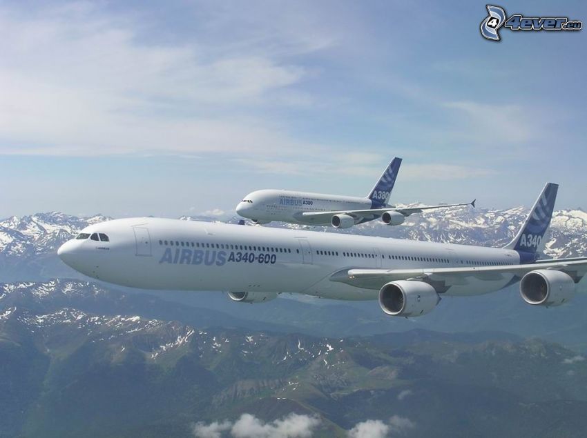 Airbus A340, Airbus A380, avions, paysage