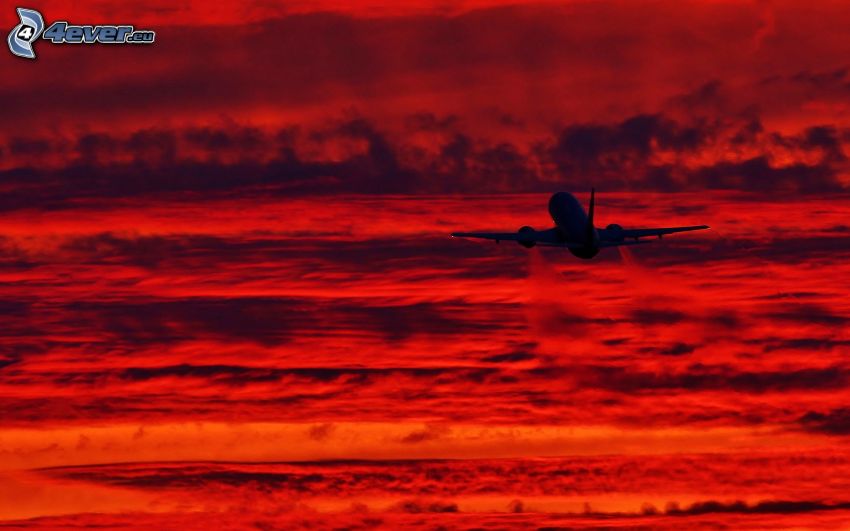 avion, au-dessus des nuages, nuages oranges