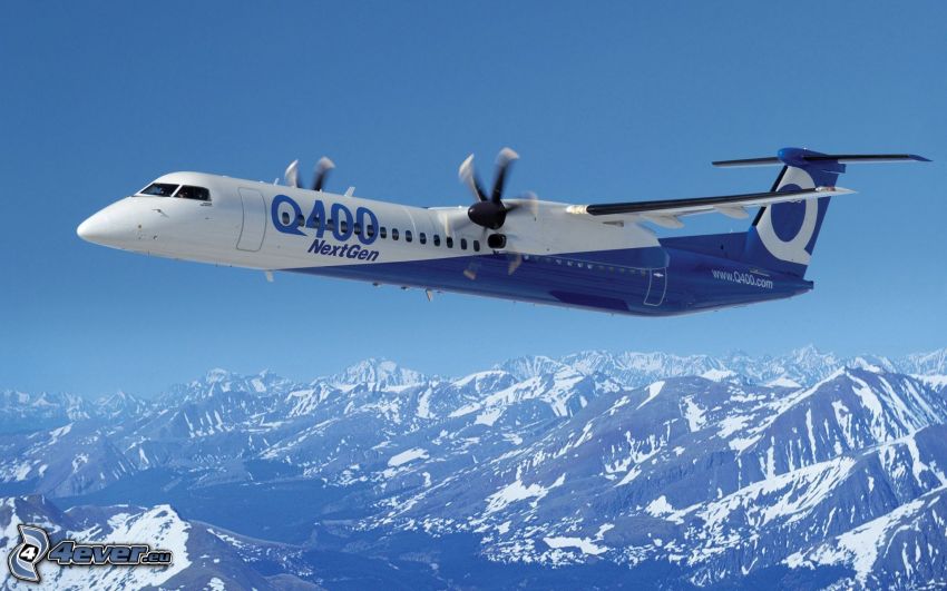 Bombardier Q400, montagnes enneigées