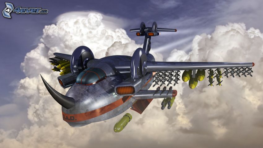 avion de chasse, au-dessus des nuages