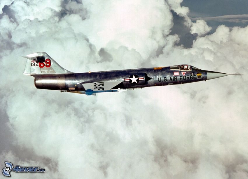 Lockheed F-104 Starfighter, avion de chasse, nuages