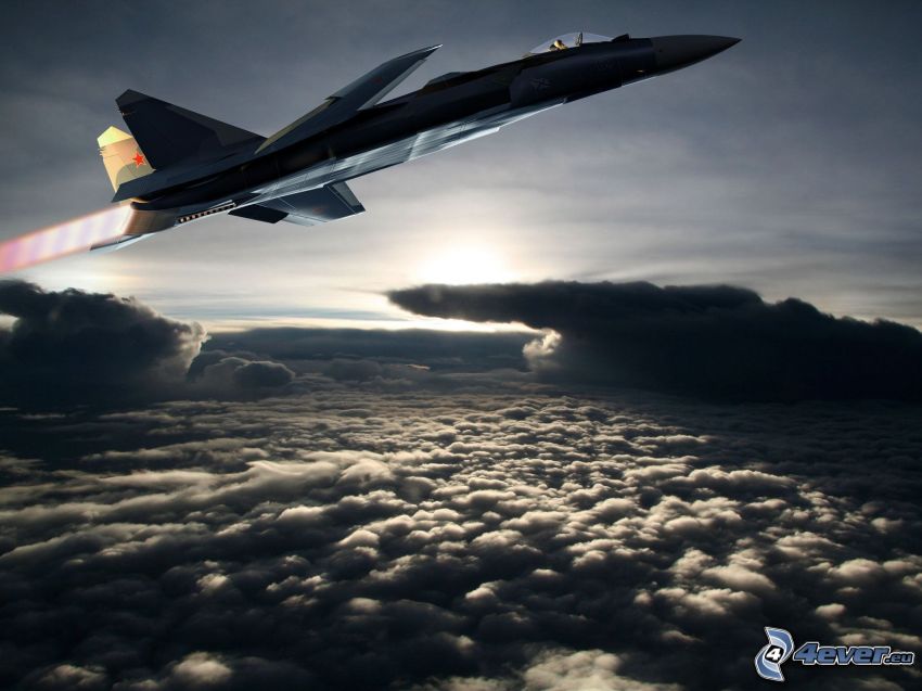 Sukhoi Su-47, au-dessus des nuages, nuages
