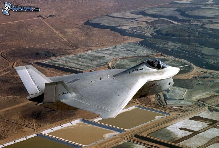 X-32A, avion de chasse, vue sur le paysage