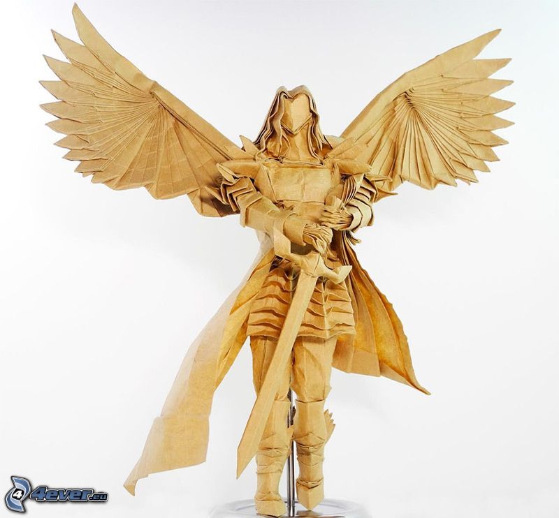 fantasy warrior, chevalier, ailes, origami