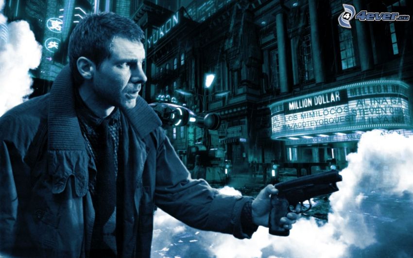 Blade Runner, homme avec un fusil