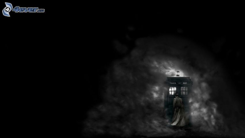 cabine téléphonique, Doctor Who, brouillard, dessin animé