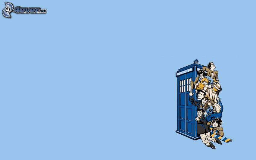 Doctor Who, cabine téléphonique, personnages de dessins animés
