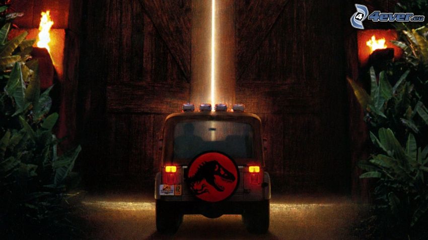 Jurassic Park, Jeep, porte en bois