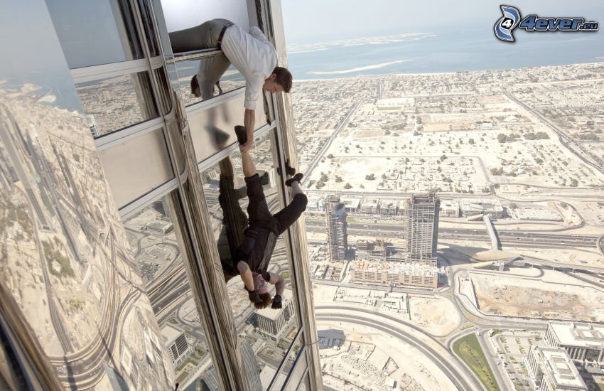 Mission: Impossible, hommes, gratte-ciel, fenêtre, vue sur la ville