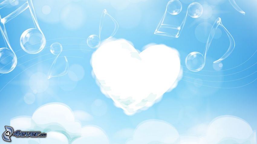 cœur, notes, nuages, bulles