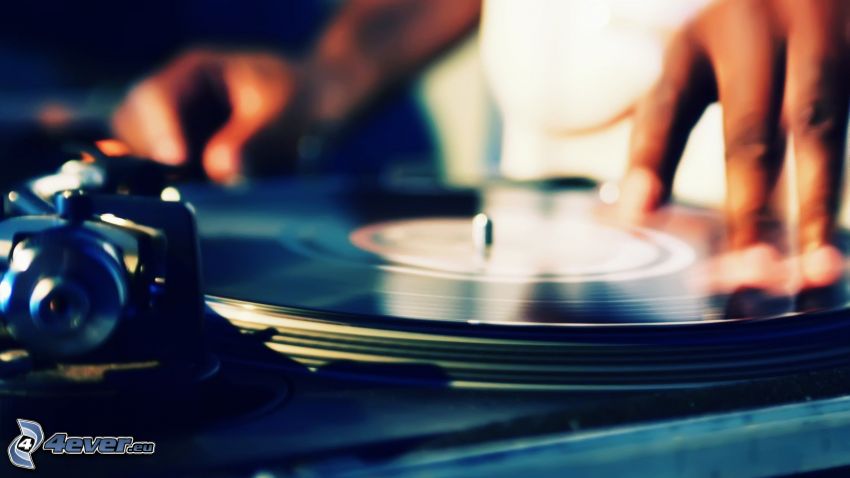 DJ, disque phonographique, main