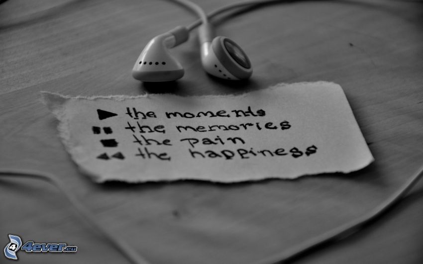 écouteurs, souvenirs, douleur, bonheur