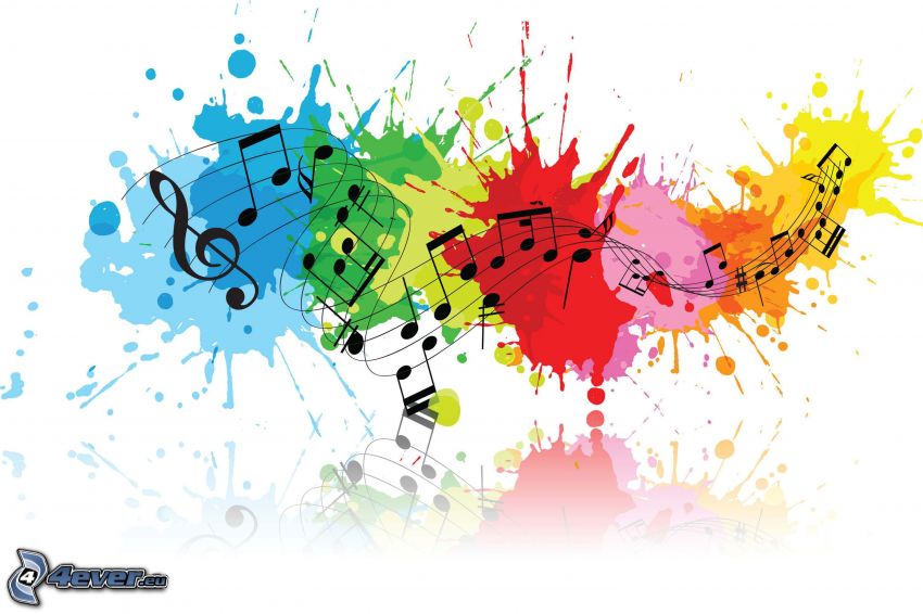 music, notes, clef, macules colorées