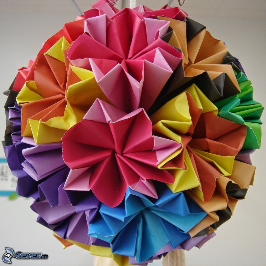 origami, balle, papier de couleur