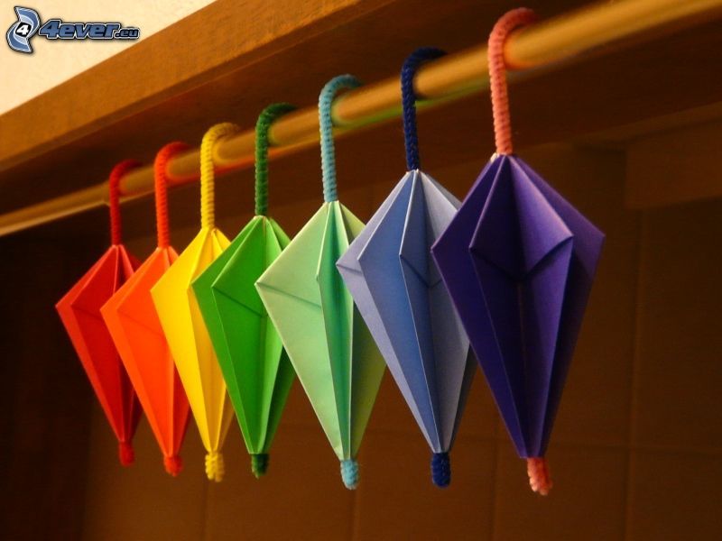 origami, parapluies, papier de couleur