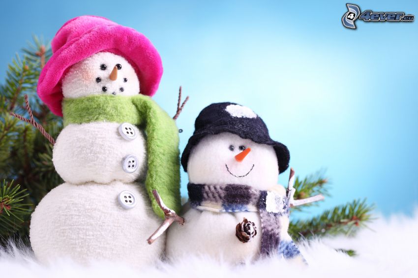 Bonhommes de neige, tissu, chapeau, écharpe, Boutons