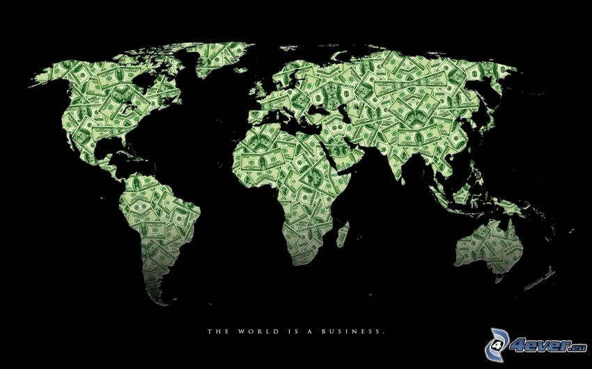 carte du monde, dollars, monnaie
