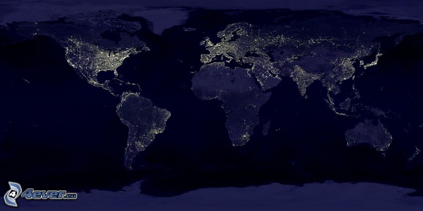 carte du monde, nuit, éclairage