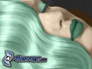 cheveux turquoise, lèvres