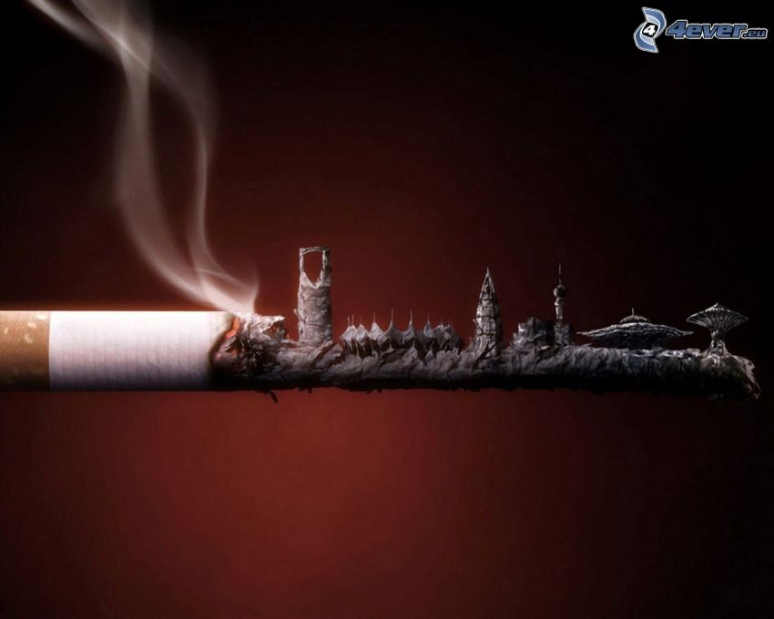 cigarette, bâtiments, fumée