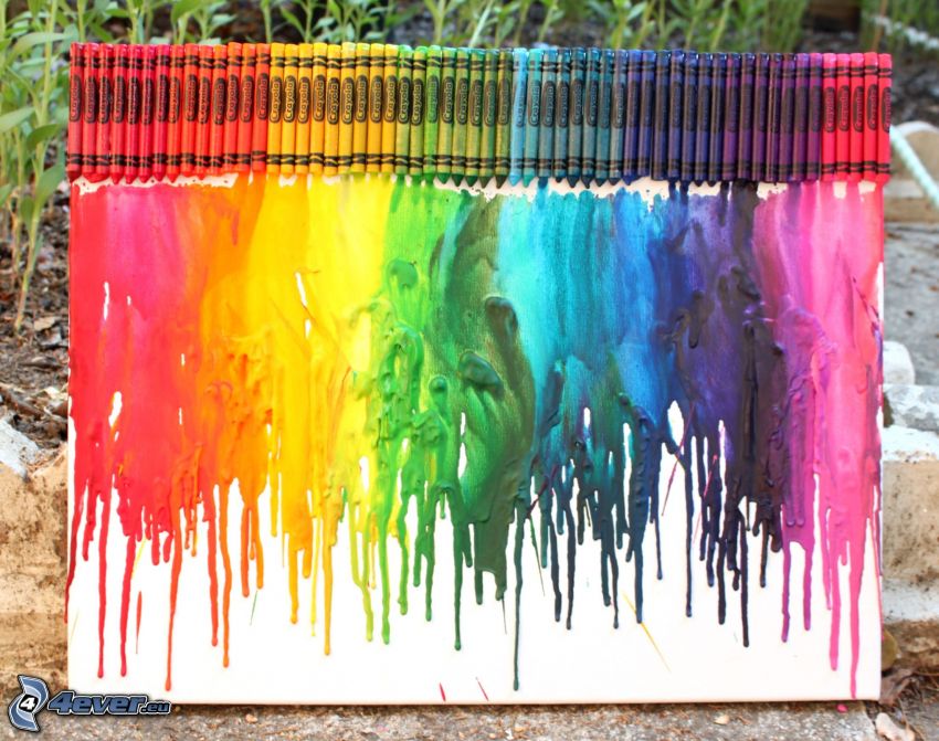 crayons, image, couleurs de l'arc-en-ciel
