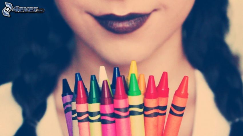 crayons, lèvres peintes