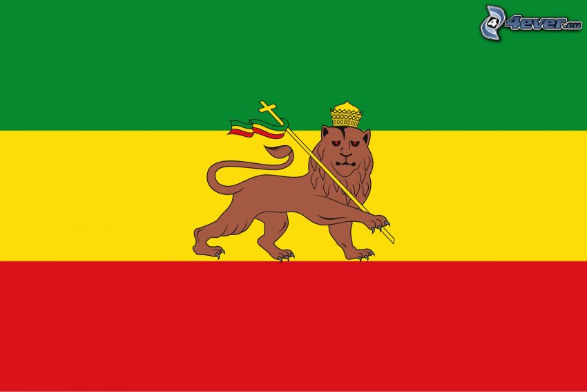 Éthiopie, drapeau, lion de bande dessinée