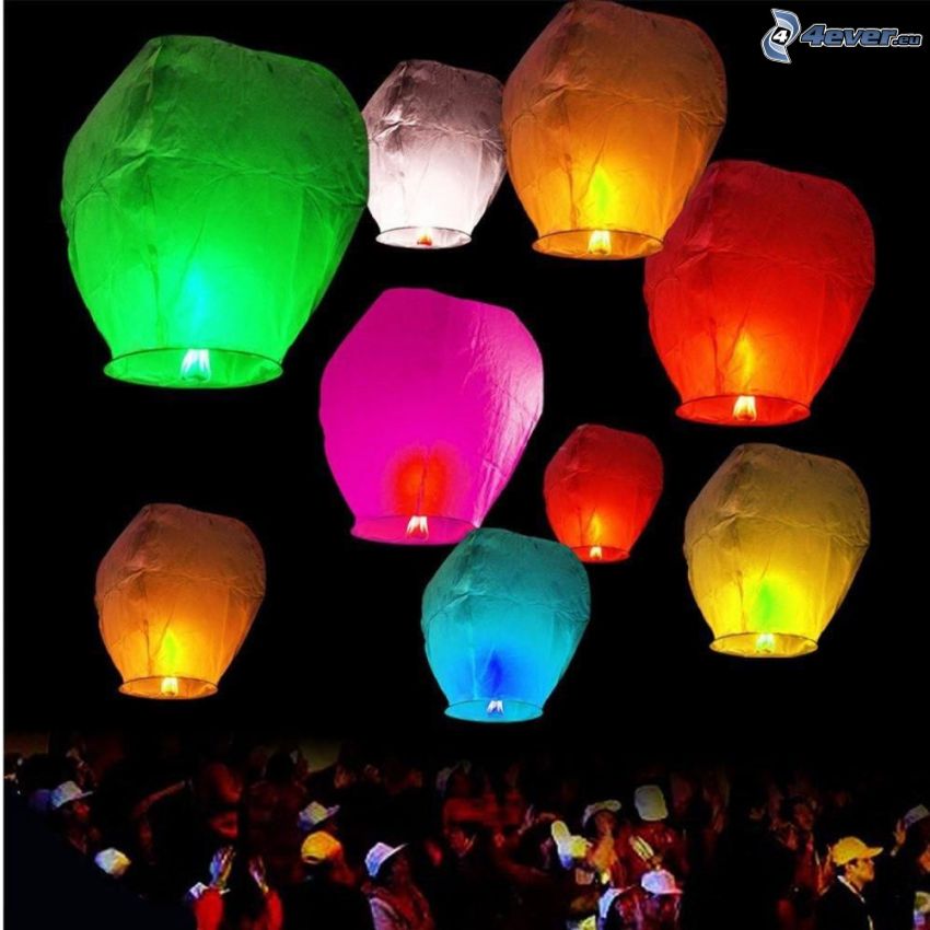 lanternes, de chance, couleur