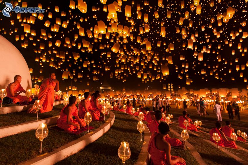 lanternes, de chance, moines