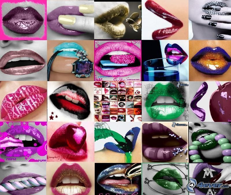lèvres peintes, les lèvres de couleur, collage