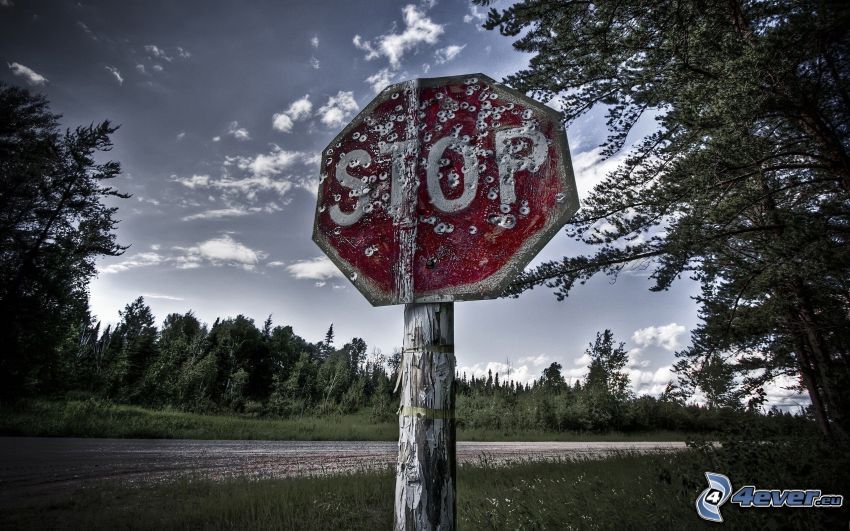 stop, panneau de signalisation, forêt