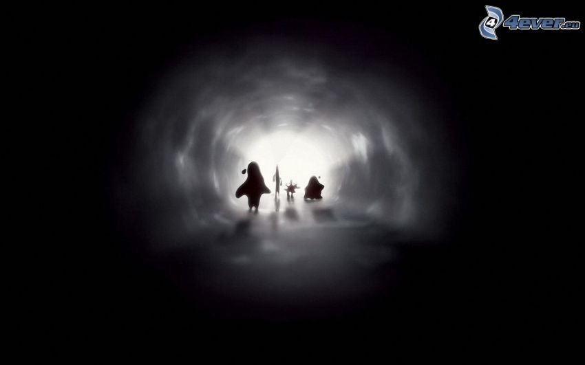 tunnel, personnages, silhouettes, lumière