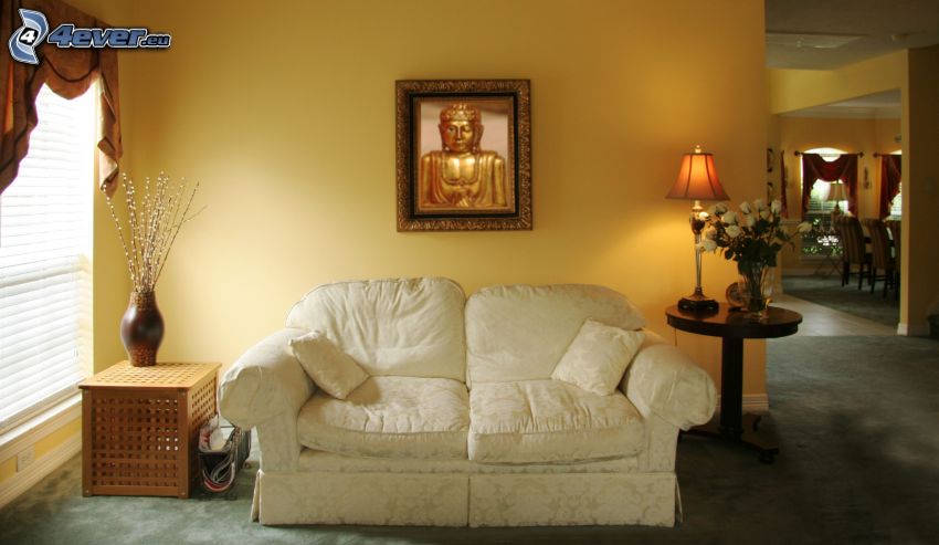 canapé, image, Bouddha, salle de séjour